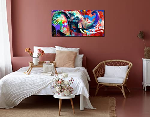 Jkwall77 Animal Abstract Wall-Art Bedroom Decor For Teen Boys - Banksy Elephant Wall Art - Graffiti Wall Art Ready To Hang Size 40" X 20" #TOP5