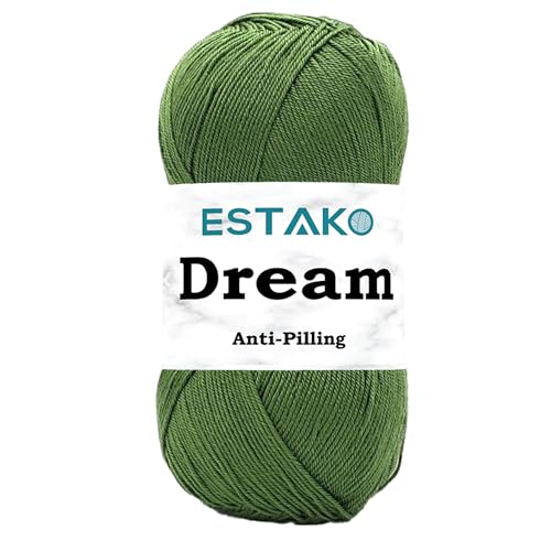 Estako Dream, 100% Microfiber Acrylic Yarn, Soft, Super Fino/Fingering Weight (1) for Crochet and Knitting 3.5 Oz (100g) / 382 Yrds (350m) (74023 - Green)