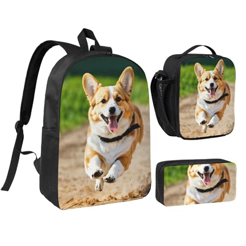 Mochila escolar de corgi de 3 piezas contra el desorden de libros y lápices