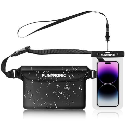 Flintronic 2PCS Bolsa Impermeable Riñonera Protectora, Riñonera Impermeable Bolsa Cintura, 100% Impermeable, para Playa, Natación, Canotaje, Pesca, Teléfono Móvil, iPad, Dinero, Llaves, Documentos