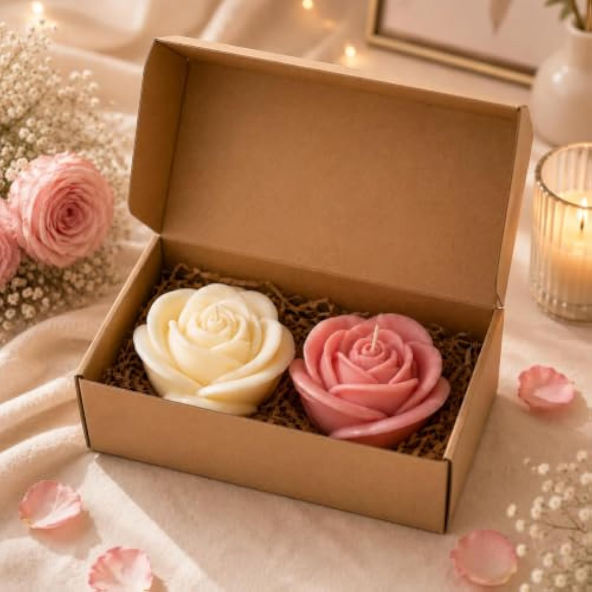 Rose Flower Shaped Scented Wax Candles, Decorative Gift Set