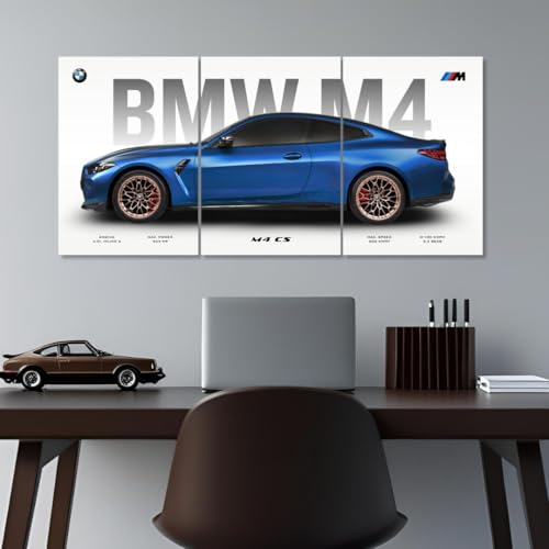 Image of Funk You Store BMW M4 Poster Split Design BMW Car Posters | 3 A3 Sized Cars Poster for Wall | Large Size (89 x 42 cm) Sportscar Wall Decor | M4 CS Car Posters for Room | Supercar (B 026)