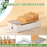 Pezin & Hulin Natural Bamboo Cable Management Box, Wire Organizers for Cords, Charge Station Box, Desktop Dock Organizer Rack for Electronic Device (No Power Adapter) -Natural + White - Image 4