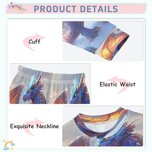 Pajama Sets Long Sleeve Dragon Standing in A Snowy Landscap Soft Comfy Sleepwear 2 Piece PJS 3-8T4