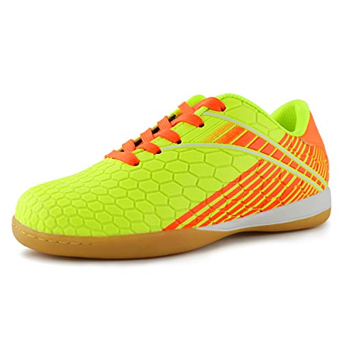 Hawkwell Kids Athletic Indoor Comfortable Soccer Shoes(Toddler/Little Kid/Big Kid), Neon Green PU...