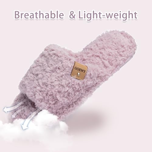 Image of GOEWY Fuzzy Open Toe Slippers for Women Indoor Cozy Memory Foam Slip On House Slides Shoes Gifts for Womens Her Mom
