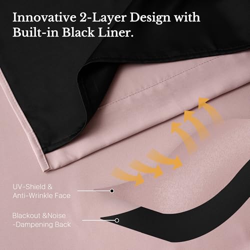 Image of NICETOWN 100% Blackout Window Curtain Panels 84 inch Long, Blush Pink, 2 Pieces, 52 inches Wide Each Panel, Heat and Cold Blocking Drapes with Black Liner for Nursery, Thermal Insulated Draperies