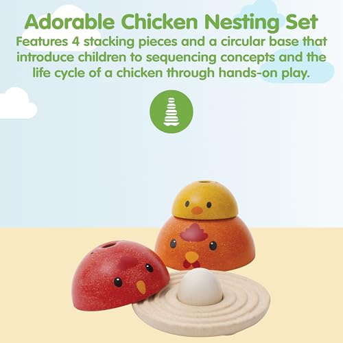 Image of PlanToys Wooden Nesting Chicken Stacking Toy (5695) | Sustainably Made from Rubberwood and Non-Toxic Paints and Dyes | Eco-Friendly PlanWood