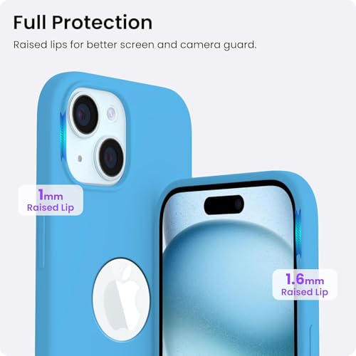 Image of VONZEE Microfiber Logo Cut Cover Compatible for iPhone 15 Plus Case Liquid Silicone Cases Full Body 4 Layer Protective Covers Shockproof Back Cover with High Raised Camera Lips (6.7 inch, Aqua Blue)