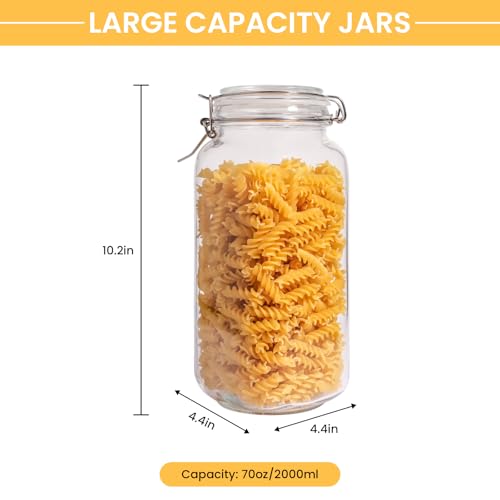 3 Pack Large Wide Mouth Airtight Glass Jars 70OZ for Flour, Cereal, Coffee, Pasta & Canning