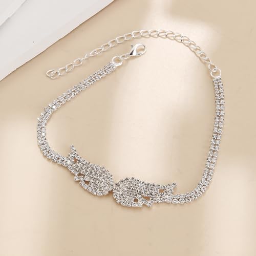 Image of Silver Ankle Bracelets for Women, Adjustable Rhinestone Pendant Tennis Anklet, Butterfly Heart Infinite Diamond Summer Beach Foot Chain Jewelry Gifts (Wing1)