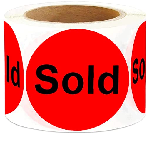 Round Sold Stickers 2" Fluorescent Red Sold Labels-Sold Point Of Sale Pricing Inventory Control Lables For Retail Store Yard Sale 500/Roll Retail Clearance Stickers For Realtors Office Products #TOP4