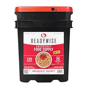 ReadyWise, 120 Portie, Alleen ontbijt, Grab & Go-Bucket, Gevriesdroogd, Langdurige voedselvoorziening, Voedselvoorziening voor noodgevallen, 25 jaar houdbaar