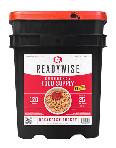 ReadyWise Emergency Food Supply - 120 Servings Breakfast Bucket, Freeze Dried & Dehydrated Meals, Survival Food Kit for Backpacking, Camping Essentials & Prepping Supplies, up to 25 Year Shelf Life