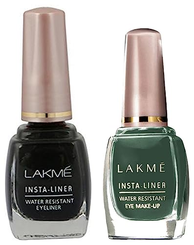 Image of LAKME Insta Liquid Eye Liner Matte Finish, Green, 9ml & Insta Eye Liner Matte Finish, Black, Water Resistant, Long-Lasting, 9ml