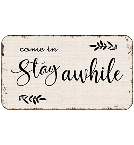 BXFAHZJ Tapete minimalista con texto en inglés "Come in Stay Awhile" para puerta de casa de campo, 43 x 76 cm, para interiores y exteriores, decoración para el hogar, casa de campo, decoración de