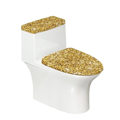 Noprintge Gold Print Without Bling Toilet Lid Cover and Toilet Tank Lid Cover Sets Reusable Washable Toilet Seat Covers Fits Most Toilet Tanks and Lids Easy to Install Home Decor for Women