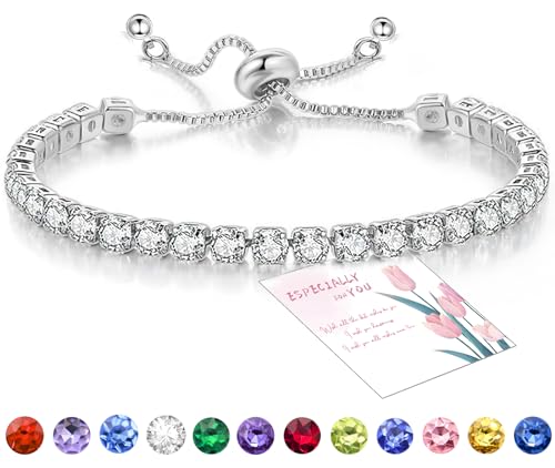 Suyi Tennis Bracelet Birthstone Cubic Zirconia Bracelet Silver Silder Bracelet ...