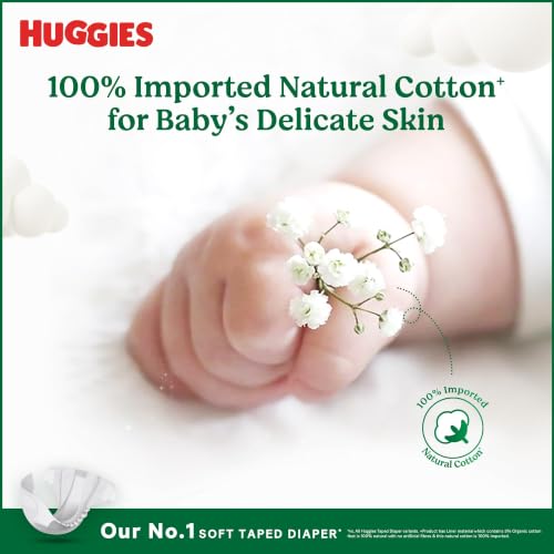 Image of Huggies Natural Soft Premium Tape Diapers Small (S) Size, 4-8 kgs, 60 Count | Our No.1 Soft Taped Diaper with Cloud Soft Bed and Runny Poo Absorption