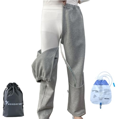 WEEOATAR Urinal Open Crotch Pants,Unisex Incontinence Pants,Bedridden Patient Clothing,Disability Clothing with Zippers for Easy Access,Nursing Aid for Elderly,Incontinent,Bedridden(Light Gray,M)