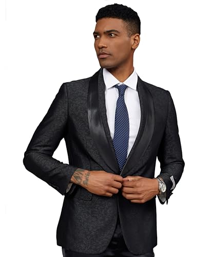 STACY ADAMS Men's Classic Modern Blazer Jacket – Slim Fit Paisley with Satin Shawl Lapel Tailored Jacket Only