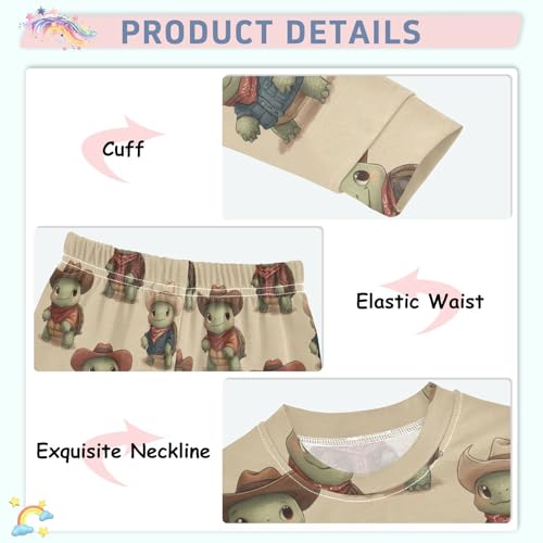 Pajama Sets Long Sleeve Cowboy Turtles Pattern Print Soft Comfy Sleepwear 2 Piece PJS 3-8T4