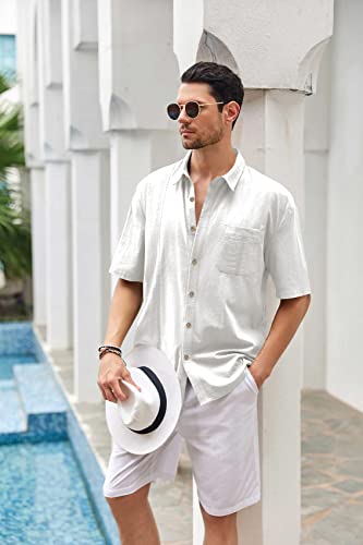 Mens Beach Linen Shirts Short Sleeve Cuban Button Down Casual Summer T Shirt Guayabera Hawaiian Tee Loose Fit Tops2
