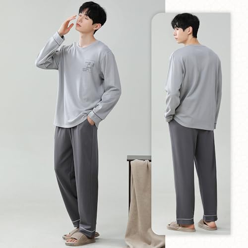 Akihee メンズ長袖パジャマ上下セット L グレー