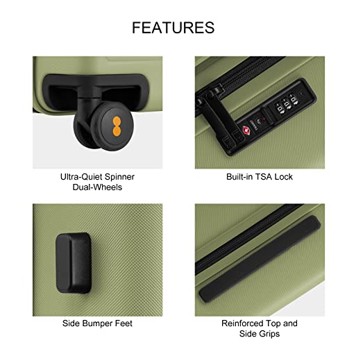 Level8 Carry On Luggage Airline Approved, Women Suitcase, Green Suitcase With Spinner Wheels, 20 Inch Green Luggage, Lightweight Pc Luminous Textured Luggage, Tsa Lock Cabin Luggage- Pickle Green #TOP5