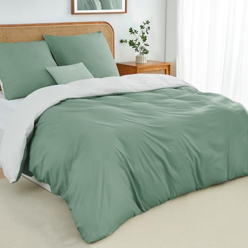 Duvetnova Bettwäsche 155x220 2teilig Salbeigrün/Weiß Bettwäsche-Sets...