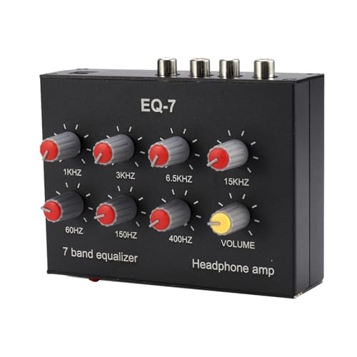 EQ-7 Car Audio Headset Amplifier 7-Band EQ Equalizer 2 Channel Audio Mixer Equalizer Digital Sound Equalizer, Black, 500336595