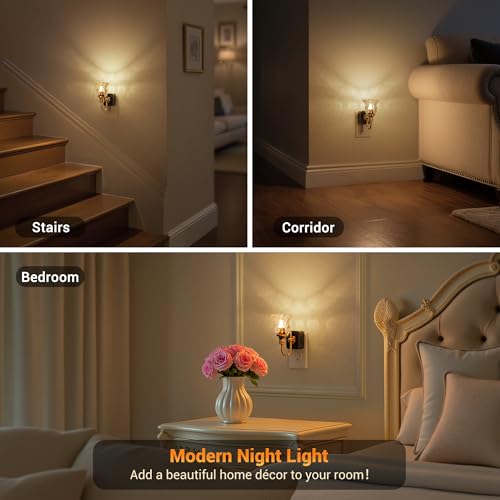 Image of JandCase Night Light, Floral Night Lights Plug into Wall 2 Pack