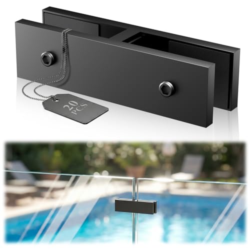 Image of 20 Pack Black Railing Glass to Glass Clamp, 180 Double Side Glamps | No Drilling in Glass, Fits 3 /8 inch-1 /2 inch Glass Thickness, Heavy-Duty SST304, Modern Clamp for Frameless Fence, Pool, Balcony Deck