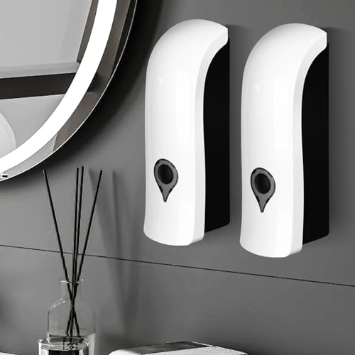 Dispenser Sapone da Muro 2 Pezzi, Dispenser Sapone Parete 300 ml, Dispenser Sapone Bagno a Muro Non è Richiesta Alcuna Perforazione o Installazione di Viti, Bianco
