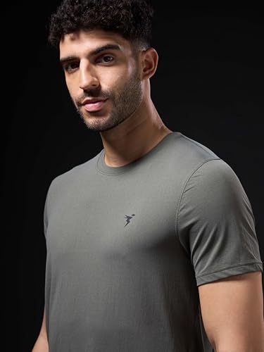 Image of TECHNOSPORT Men's Slim Fit Solid Crew Neck T-Shirt, Cotflex Quick Dry Wrinkle Resistant Polyester Sports Tee for Gym, Running, Training, Sports
