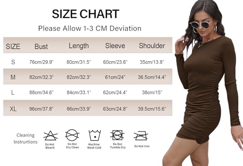 TrendiMax Damen Bodycon Minikleid Gerippt Langarm Freizeitkleid Rundhals Stretch Rüschen Kleid Enges Basic Kleider Einfarbig (S, Schwarz)