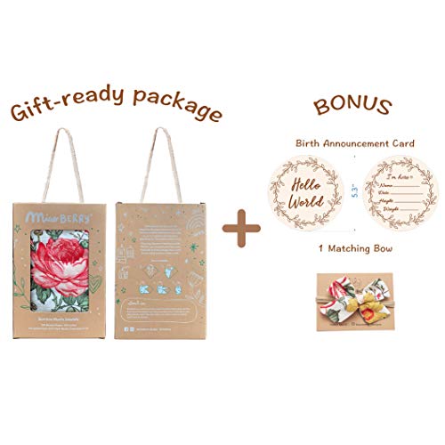 Bamboo Cotton Muslin Floral Swaddle Blankets Girl With Headband| Hospital Newborn Baby Receiving Blanket| Silky Soft Large 47’’X47’’| Newborn Baby Nursery Swaddle Wrap |Birth Announcement Card #TOP3