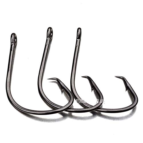 100pcs Super Strong High Carbon Steel Offset Circle Hooks 7381 Black Nickel Octopus Barbed Fishing Hooks for Saltwater (2 0#)