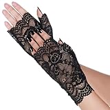 Women Short Lace Gloves Fingerless Floral Lace Gloves Women Black Novelty Glove Sunblock Fingerless Bridal Wrist Glove for 20s Bridal Prom Wedding Evening Halloween Costume Accessories Tea Party