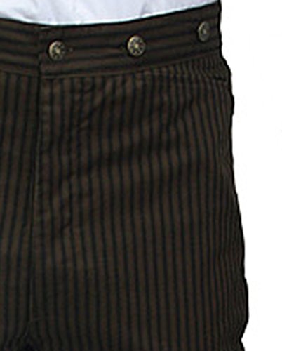 Historical Emporium Men's High Waist Ferndale Cotton Striped Trousers, Victorian Western Pants with Suspender Buttons3