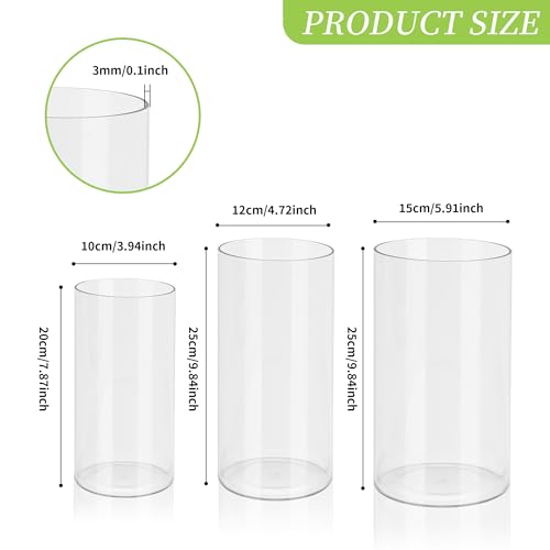 Vase cylindrique transparent acrylique lot de 3 tailles déco sans risque de casse