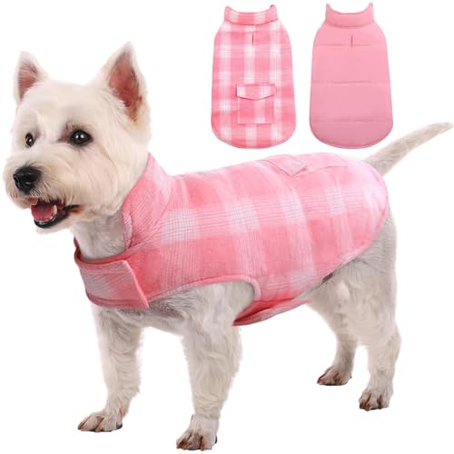 Kuoser Dog Winter Coat, Reversible Dog Jacket, Warm Doggie Coat British Style Puppy Cold Weather Vest, Windproof Pet Clothes Vest for Small Dogs, Pink S S (Chest Girth: 13.8-17.3'') Pink