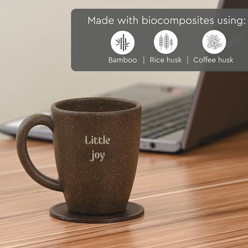 Image of Eha Earth Friendly Customised Coffee Mugs and Coasters Set of 2 with Loopac, 300 ml | Made with Rice Husk Biocomposite | Personalized Gifts for Friends and Family | Coffee