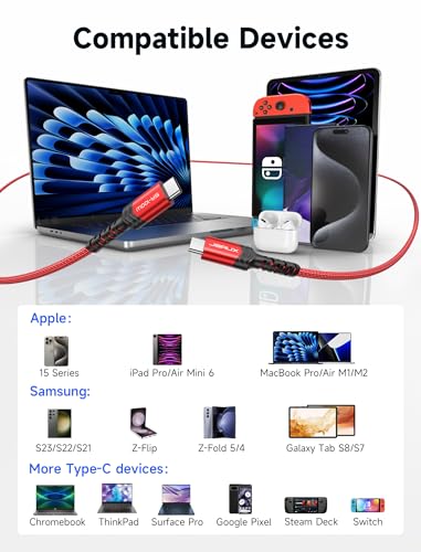 JSAUX-USB-C-to-USB-C-Charger-Cable-2-Pack-2M2M-100W-Fast-USB-C-to-C-Type-C-Charging-Cord-Compatible-for-iPhone-16-15-Plus-Pro-Max-Samsung-Galaxy-S24-S23-Ultra-A54-Pixel-iPad-Pro-MacBook-Air-Red