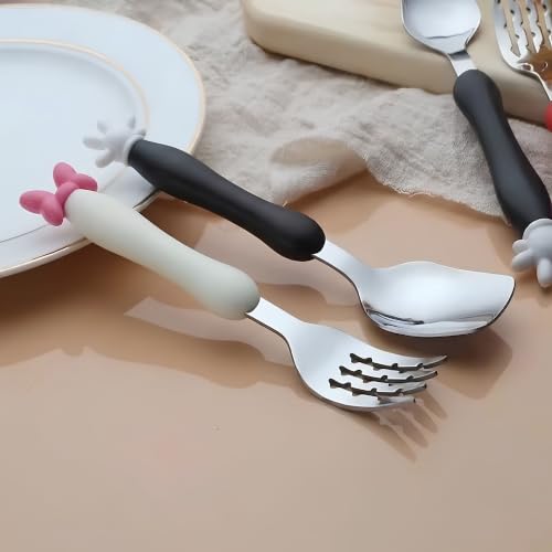 Image of Hian Baby Spoon and Fork Set, Stainless Steel Toddler Self Feeding Utensils with Travel Case, BPA Free Food Grade PP Handles, Kids Cutlery for 12+ Months Babies (Multicolor,Pack of 2)