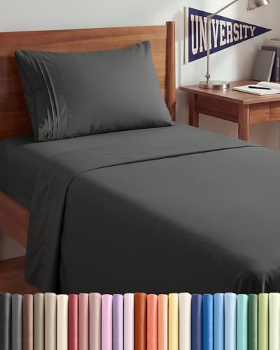 Twin XL Size 3 Piece Sheet Set - Comfy Breathable & Cooling Sheets - Hotel Luxury Bed Sheets for Women & Men - Deep Pockets, Easy-Fit, Soft & Wrinkle Free Sheets - Charcoal Oeko-Tex Bed Sheet Set