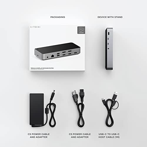 Image of Satechi 13 in 1 Triple 4K USB C Docking Station, 100W Charging, 2 DP, 3 HDMI, 2 USB C, 3 USB-A, Gigabit Ethernet, and Audio Jack for Mac /Windows, MacBook Air /Pro, DisplayLink Required