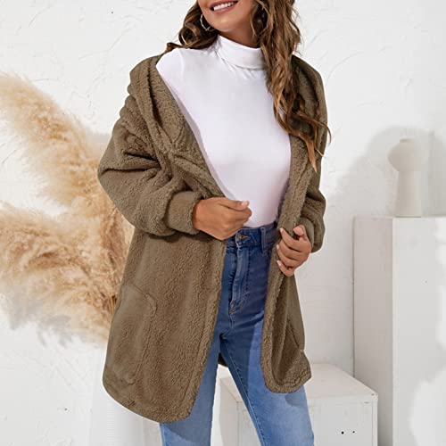 Casaco feminino de lã com capuz aberto na frente de manga comprida fofo para relaxar no inverno Mooc