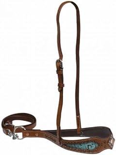 Showman Double Stitched Leather Noseband Tie Down w/Teal Filigree Print & Strap