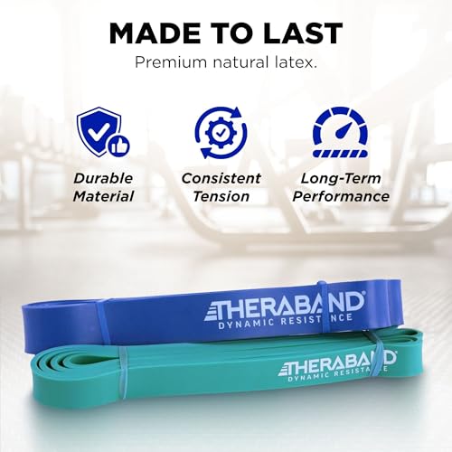 Image of THERABAND High Resistance Band Set of 2, Medium and Heavy Elastic Super Bands for Full Body Workouts, Physical Therapy, Strength Training, Durable 41 inch Loop Exercise Bands, 25-35 lbs Resistance